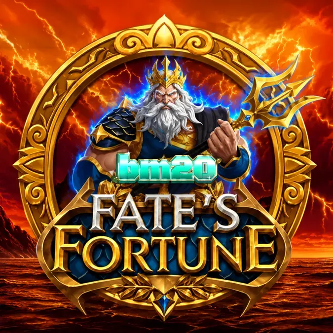 Captura de tela do jogo Fate's Fortune, mostrando os rolos com símbolos de mitologia grega e o contador de bônus.